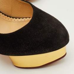 مملوكة مسبقًا حذاء كعب عالي شارلوت أوليمبيا دوللي سويدي أسود بسيور خلفية نعل سميك مقاس 36.5