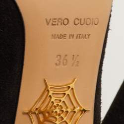 مملوكة مسبقًا حذاء كعب عالي شارلوت أوليمبيا دوللي سويدي أسود بسيور خلفية نعل سميك مقاس 36.5