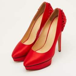 Pre Owned Charlotte Olympia Paloma Size 40 Red Satin Platform Pumps