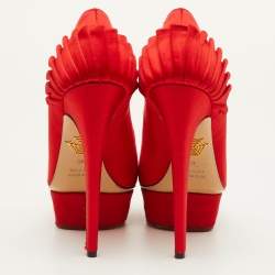 Pre Owned Charlotte Olympia Paloma Size 40 Red Satin Platform Pumps