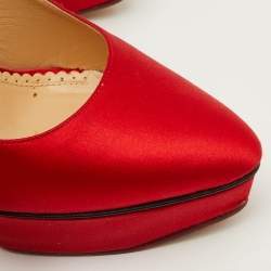 Pre Owned Charlotte Olympia Paloma Size 40 Red Satin Platform Pumps