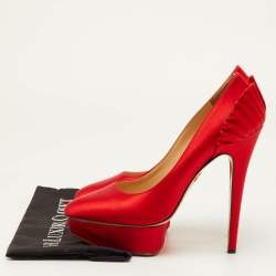 Pre Owned Charlotte Olympia Paloma Size 40 Red Satin Platform Pumps