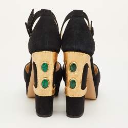 مملوكة �مسبقًا Charlotte Olympia Size 38 Black Suede Embellished Ankle Strap Platform Sandals