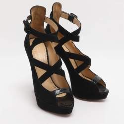 مملوكة مسبقًا Charlotte Olympia Gladys Size 37 Black Suede Strappy Platform Sandals
