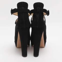 مملوكة مسبقًا Charlotte Olympia Gladys Size 37 Black Suede Strappy Platform Sandals