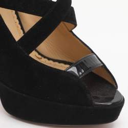 مملوكة مسبقًا Charlotte Olympia Gladys Size 37 Black Suede Strappy Platform Sandals