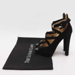 مملوكة مسبقًا Charlotte Olympia Gladys Size 37 Black Suede Strappy Platform Sandals