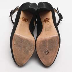 مملوكة مسبقًا Charlotte Olympia Gladys Size 37 Black Suede Strappy Platform Sandals
