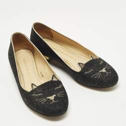 Pre Owned حذاء فلات شارلوت أوليمبيا كيتي قماش لوريكس أسود/ذهبي مقاس 37