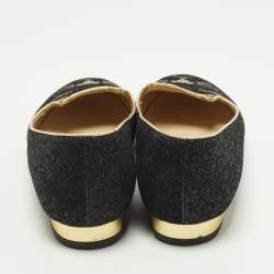 Pre Owned حذاء فلات شارلوت أوليمبيا كيتي قماش لوريكس أسود/ذهبي مقاس 37