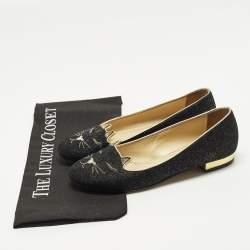 Pre Owned حذاء فلات شارلوت أوليمبيا كيتي قماش لوريكس أسود/ذهبي مقاس 37