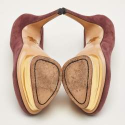 Pre Owned Charlotte Olympia Dolly Size 37.5 Burgundy Suede Platform Pumps