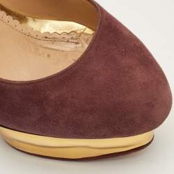 Pre Owned Charlotte Olympia Dolly Size 37.5 Burgundy Suede Platform Pumps