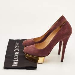 Pre Owned Charlotte Olympia Dolly Size 37.5 Burgundy Suede Platform Pumps