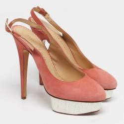 Pre Owned Charlotte Olympia Dolly Size 40 Red Suede Platform Slingback Pumps