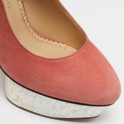 Pre Owned Charlotte Olympia Dolly Size 40 Red Suede Platform Slingback Pumps