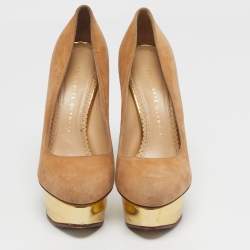 مملوكة مسبقًا حذاء كعب عالي شارلوت أوليمبيا دولي شامواه خمري نعل سميك مقاس 37.5