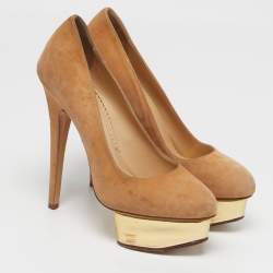 مملوكة مسبقًا حذاء كعب عالي شارلوت أوليمبيا دولي شامواه خمري نعل سميك مقاس 37.5