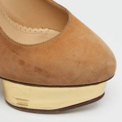 مملوكة مسبقًا حذاء كعب عالي شارلوت أوليمبيا دولي شامواه خمري نعل سميك مقاس 37.5