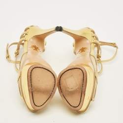 Pre Owned صندل شارلوت أوليمبيا جلد و قماش شبكي ذهبي بحزام للكاحل مقاس 37