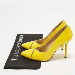 مملوكة مسبقًا حذاء كعب عالي شارلوت أوليمبيا ديبي جلد أصفر فاتح لامع مقاس 38