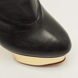 Pre Owned Charlotte Olympia Lucinda Size 37.5 Black Leather Ankle Length Boots