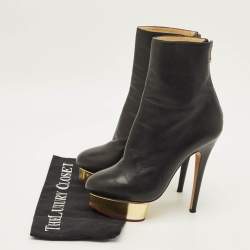 Pre Owned Charlotte Olympia Lucinda Size 37.5 Black Leather Ankle Length Boots