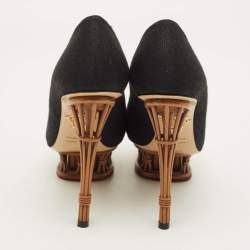 Pre Owned Charlotte Olympia Dolly Size 36 Black Canvas Platform Pumps