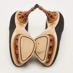 Pre Owned Charlotte Olympia Dolly Size 36 Black Canvas Platform Pumps