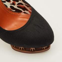 Pre Owned Charlotte Olympia Dolly Size 36 Black Canvas Platform Pumps