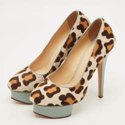 Pre Owned Charlotte Olympia Dolly Size 36 Multicolor Calf Hair Platform Pumps