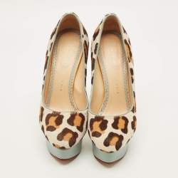 Pre Owned Charlotte Olympia Dolly Size 36 Multicolor Calf Hair Platform Pumps