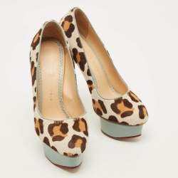 Pre Owned Charlotte Olympia Dolly Size 36 Multicolor Calf Hair Platform Pumps