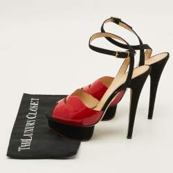 Pre Owned Charlotte Olympia Size 39 Red Patent Leather Suede Platform Sandals