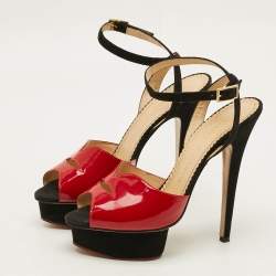 Pre Owned Charlotte Olympia Size 39 Red Patent Leather Suede Platform Sandals