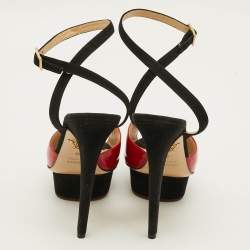 Pre Owned Charlotte Olympia Size 39 Red Patent Leather Suede Platform Sandals