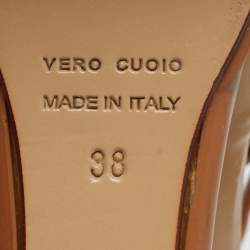 Pre Owned Charlotte Olympia Size 38 Cream/Brown Leather Net Peep Toe Wedge Pumps