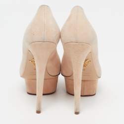 Pre Owned حذاء كعب عالي شارلوت أوليمبيا دوللي نعل سميك سويدي بيج فاتح مقاس 35.5
