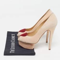 Pre Owned حذاء كعب عالي شارلوت أوليمبيا دوللي نعل سميك سويدي بيج فاتح مقاس 35.5