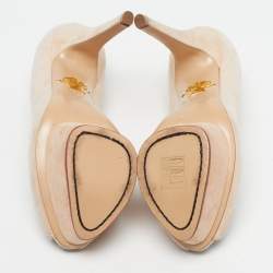 Pre Owned حذاء كعب عالي شارلوت أوليمبيا دوللي نعل سميك سويدي بيج فاتح مقاس 35.5