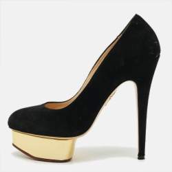 مملوكة مسبقًا Charlotte Olympia Dolly Size 38 Black Suede Platform Pumps