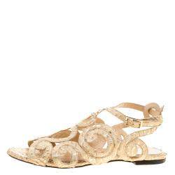 Charlotte Olympia Beige Python Embossed Leather Elisa Sandals Size 36