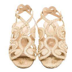 Charlotte Olympia Beige Python Embossed Leather Elisa Sandals Size 36