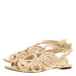 Charlotte Olympia Beige Python Embossed Leather Elisa Sandals Size 36