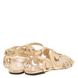 Charlotte Olympia Beige Python Embossed Leather Elisa Sandals Size 36