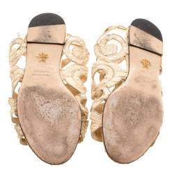 Charlotte Olympia Beige Python Embossed Leather Elisa Sandals Size 36