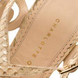Charlotte Olympia Beige Python Embossed Leather Elisa Sandals Size 36