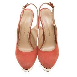 Pre Owned Charlotte Olympia Red Suede Dolly Slingback Platform Pumps Size 40