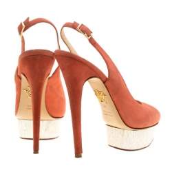 Pre Owned Charlotte Olympia Red Suede Dolly Slingback Platform Pumps Size 40