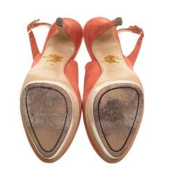 Pre Owned Charlotte Olympia Red Suede Dolly Slingback Platform Pumps Size 40